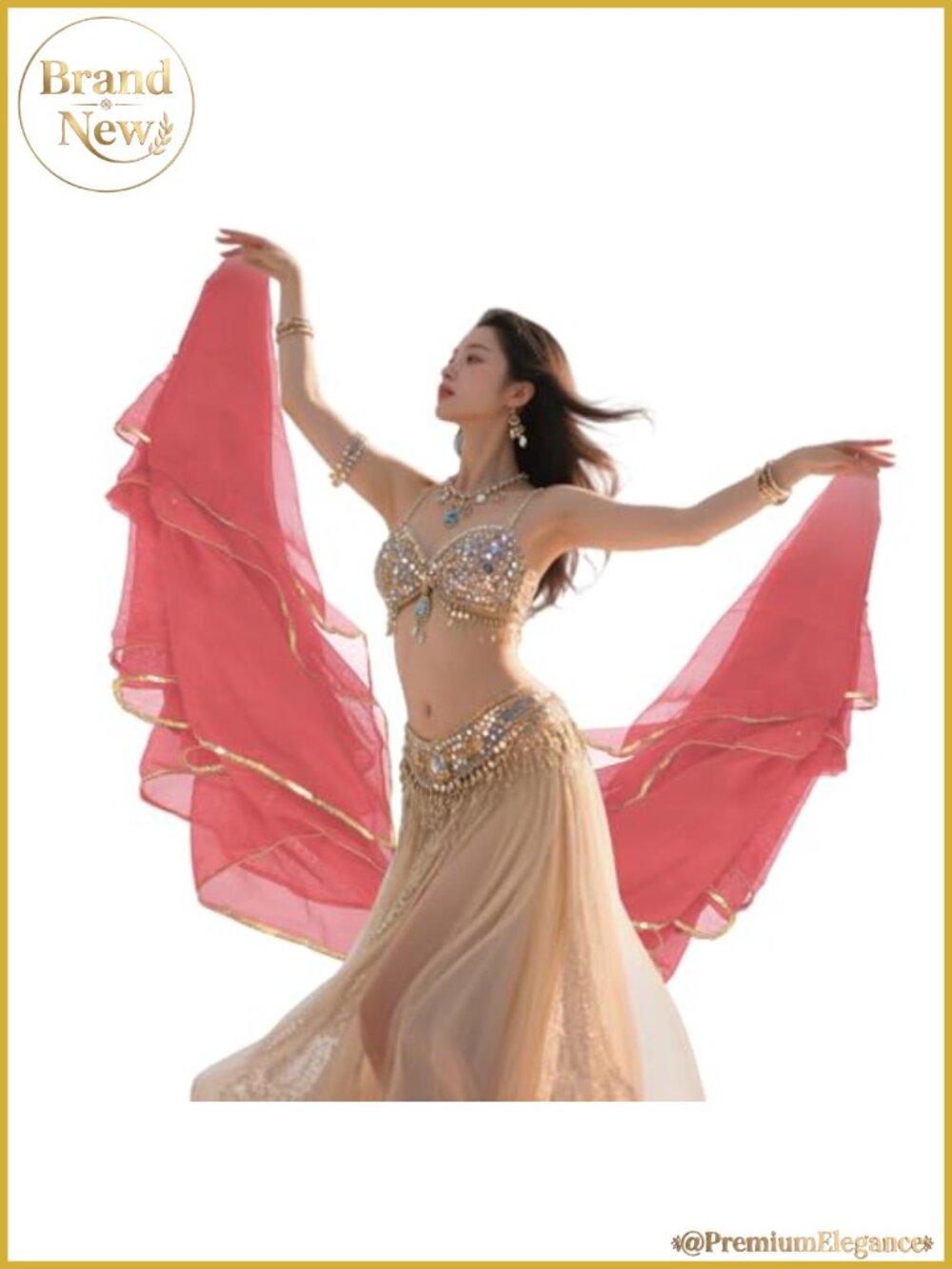 Chiffon Belly Dance Scarf Beaded Trim Stage Performance Veil